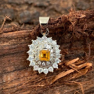 925 Sterling Silver Citrine and Moissanite Star Cut Pendant, Real Silver Pendant, Handmade Necklace For Wife Anniversary Gift,Dainty Pendant
