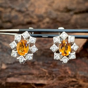 November Birthstone Stud Earrings, Natural Citrine Earrings set, Anniversary Gift Jewelry, Handmade Sterling Silver Earrings Gift For her