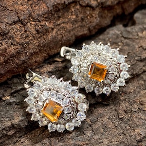 November Birthstone Earrings Set, Genuine Silver Earrings, Stud Earrings, Dainty Earrings, Minimalist Earrings, Citrine Earrings Gift