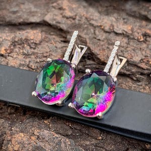 November Birthstone Mystic Topaz Handmade Silver Studs, Anniversary Stud Earrings, Oval Cut 10x12 mm Gemstone Earrings
