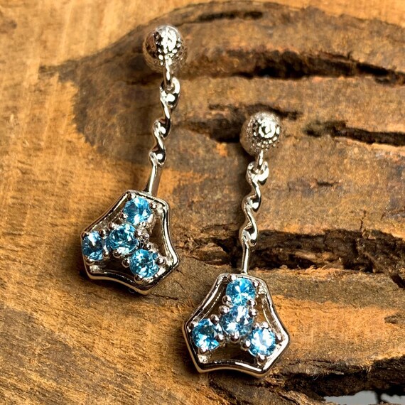 Boucles D'oreilles Pendantes En Argent 925 Avec Topaze Bleue - Occasion Très Bon état