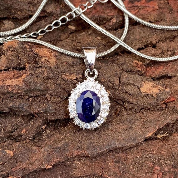 Blue Sapphire Necklace, 925 Silver 18k Gold Plated, Dainty Genuine