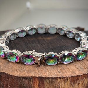 Attractive Mystic Topaz Bracelet, Silver Bracelet, Wedding Bracelet, Sterling Silver, Anniversary Jewelry, Engagement Gifts Crystal Bracelet