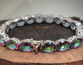 Attractive Mystic Topaz Bracelet, Silver Bracelet, Wedding Bracelet, Sterling Silver, Anniversary Jewelry, Engagement Gifts Crystal Bracelet