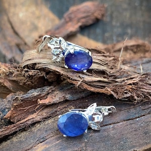 Genuine Sapphire Earrings 9x7 mm Oval Blue Sapphire Stud Earrings For Women, Engagement Gift, Birthday Gift For Girlfriend, Silver Jewelry