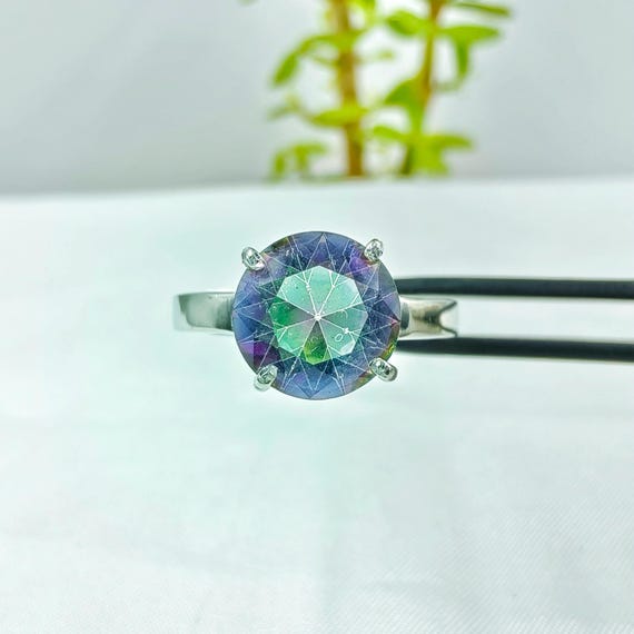 Anello Cocktail Argento Con Topazio Mistico Arcobaleno 7x9 Mm E Opale, Taglie 7-8-9-10 - Foto 6