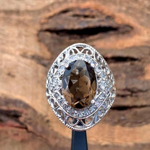 Smoky Quartz Ring For Womens, Wedding Ring For Gift, Solid 925 Sterling Silver Ring, Smoky Quartz Jewelry Engagement Ring, Handmade Ring