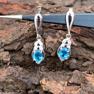 Blue Topaz Earrings For Engagement Gift, Special Gift For Wife, Topaz Earrings Dangly, Earrings Studs, Earrings Holder, Gemstone Earrings