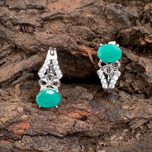 May Birthstone Earrings, Emerald Stud Earrings, 925 Sterling Silver Earrings, Tiny Minimalist Silver Jewelry, Natural Crystal Earrings