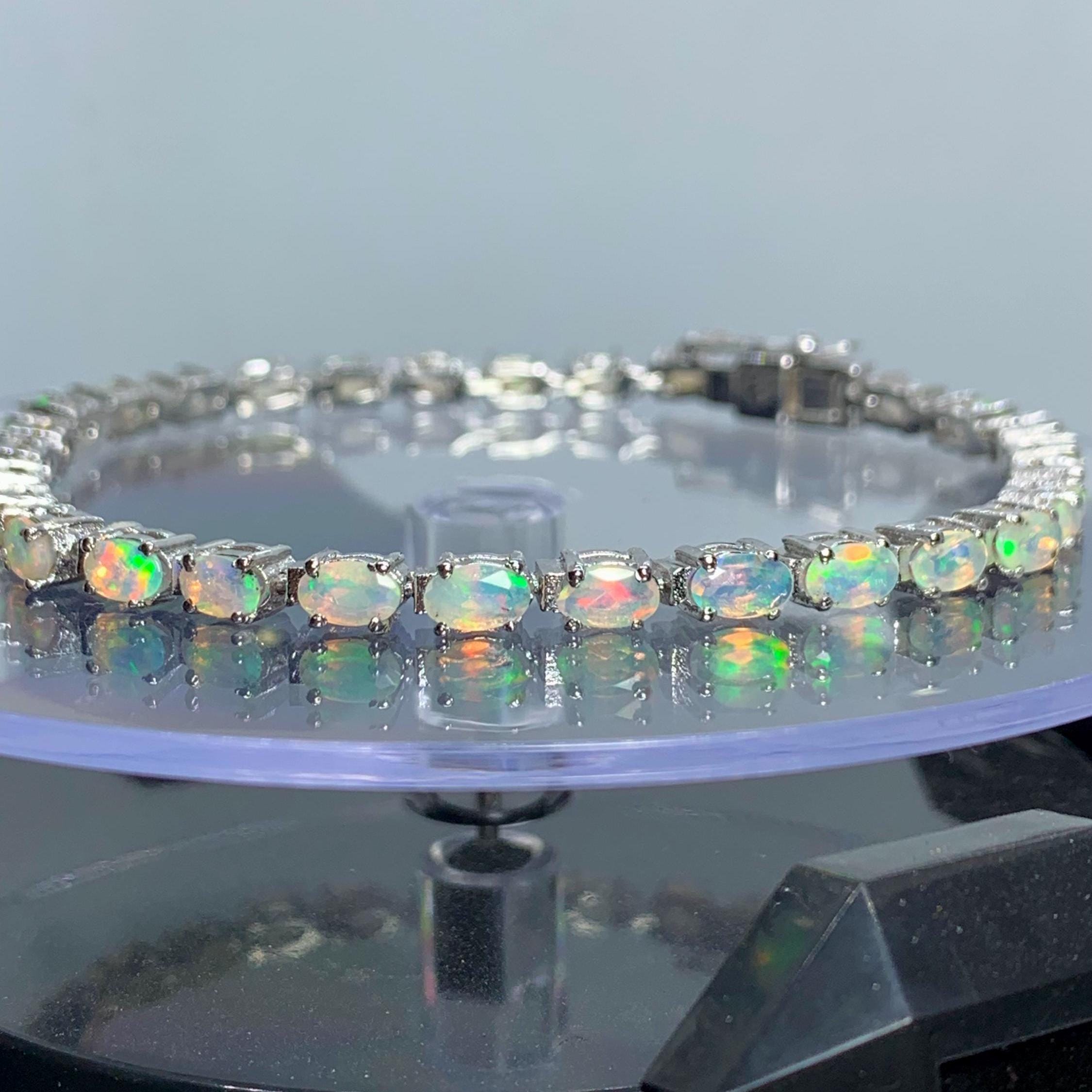 Genuine Fire Opal Bracelet/ Oval Cut Ethiopian Fire Opal Bracelet/ Women 925 Silver Bracelet/ October Birthstone Opal Fine Silver Jewelry