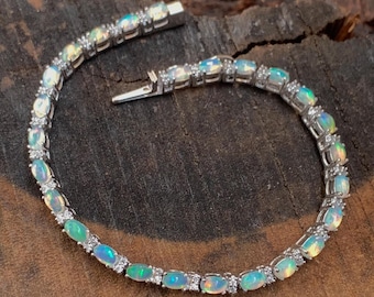 Natural Ethiopian Opal Bracelet, Anniversary Gift For Wife, Gemstone Bracelet, Charm Bracelet, Engagement Gift, Friendship Bracelet
