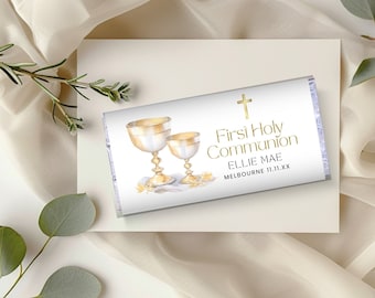 First Holy Communion Candy Bar Wrapper, Hershey Chocolate Bar Label Girl or Boy, Snack Size, Editable & Printable, 1st Communion Favor Mini,