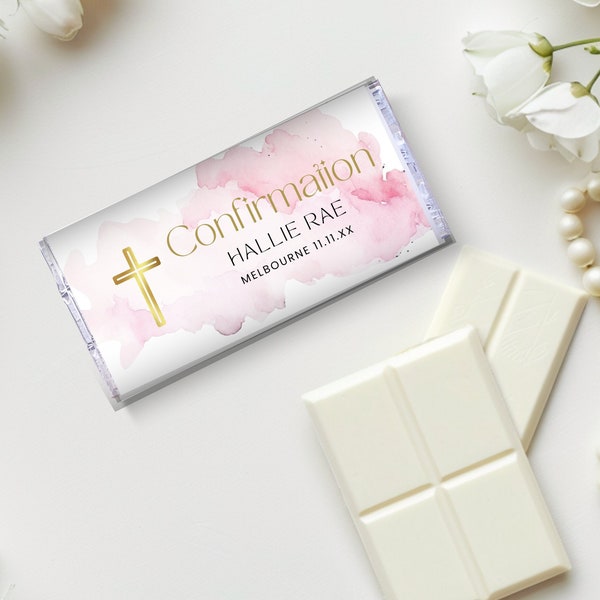 Pink Confirmation Candy Bar Wrapper, Watercolour, Girl, Hershey Chocolate Bar Wrapper Template, INSTANT DOWNLOAD, Confirmation Favors PWCC06