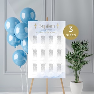 Boy Baptism Seating Chart, Dusky Blue  Christening Find Your Seat Plan, Table Arrangement, Digitial Download, Editable and Printable Sign