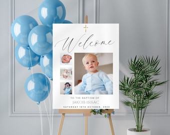 Baptism Photo Welcome Sign, Boy or Girl Template, Minimal Christening Signage, Printable and Editable Poster, Religious Decor, 3 x Sizes
