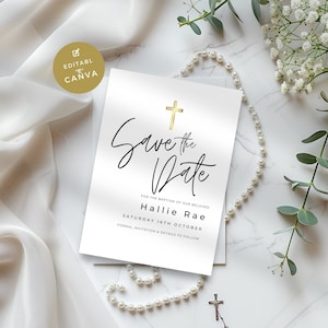 Save The Date Baptism Card, Minimalist, Modern, Black and White, Printable and Editable, Invite, Invitation,  BJ17