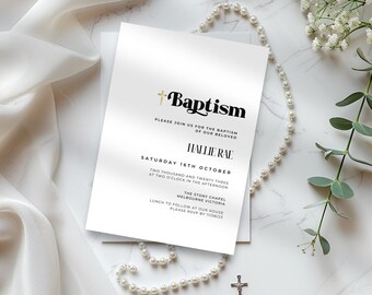 Modern Minimalist Gender Neutral Baptism Invite, Simple Religious Invitation for a Boy or a Girl, Minimal Baptismalist Evite, Text or Email