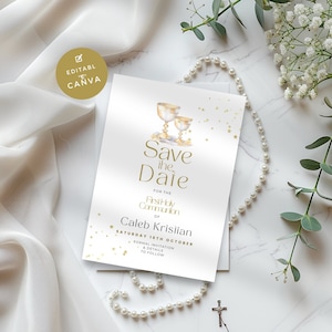 First Communion Save the Date, Catholic Chalice Holy Communion Invitation, Pink Digital Invite for Email &  Text, Printable, Editable Evite