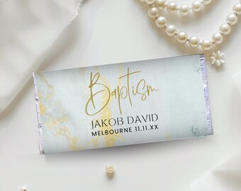 Chocolate Bar Wrapper Baptism, for Boys, Blue and Gold, Hershey Candy Bar Wrapper Template, Editable, Printable, Christening Favors, BGA13