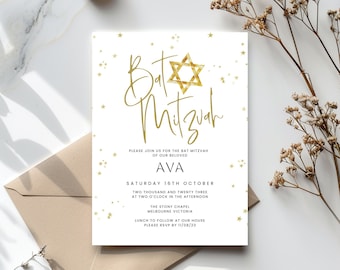 Bat Mitzvah Invitation for boy or girl, Star of David, Jewish Digital Party Invite, Text or Email, Personalised, Printable & Editable