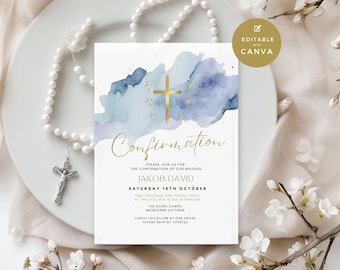 Confirmation Invitation for Boys, Navy Blue Catholic Invite, Editable  & Printable, Modern Religious Template, Digital Text or Email Invite