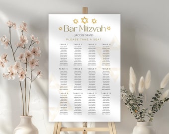 Seating Chart Template for Bat Mitzvah, Bar Mitzvah Table Arrangement, Find Your Seat for Jewish Celebration, Digtial Download, Editable