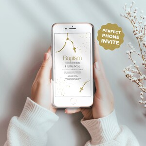 E Baptism Invitation, Electronic Baptism Smartphone, Digital Phone Invite, Text, Email, Boy, Girl, Instant Download, Canva Template,