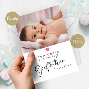 Will you be my Godfather Proposal Card with photo, Personalised, Editable & Printable Godfather, Digital Ask Godparents, Elegant and Minimal
