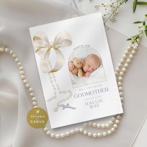 Will You Be My Godmother Proposal Card, Gold, Neutral Bow Godmother Note Baptism, Personalised, Editable & Printable, Digital, Electronic