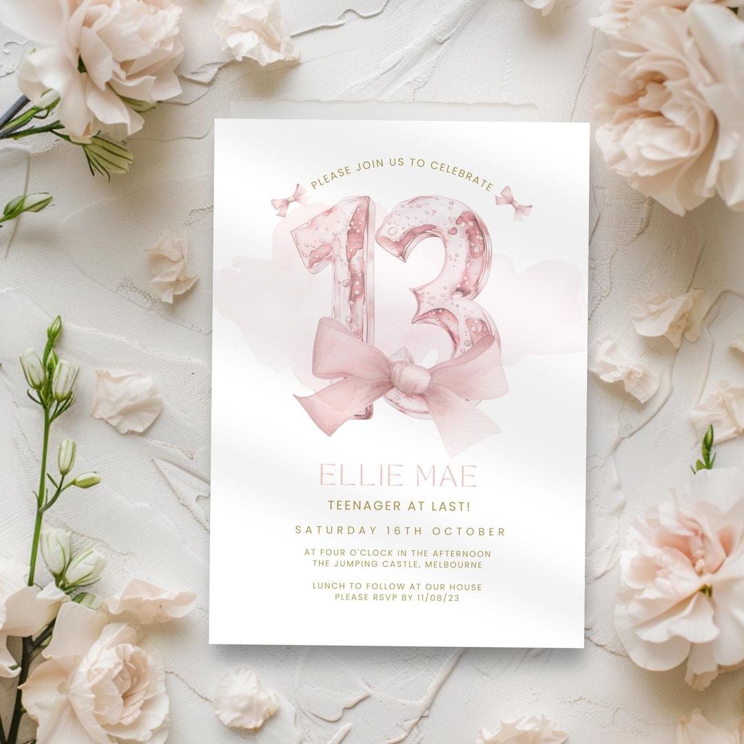 Pink Coquette 13th Birthday Invitation, Girls Invite With Trendy Pink ...