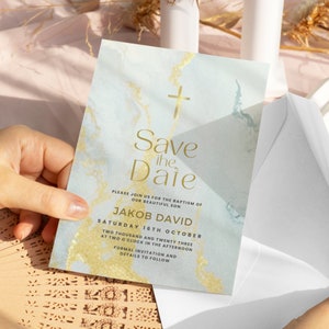 Save The Date Baptism Card,  Modern, Blue and Gold, Printable and Editable, Invite, Invitation, Evite, Holy Communion, Confirmation BGA38
