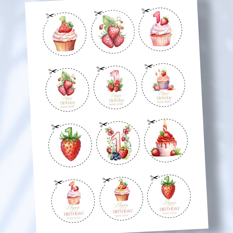 Berry First Birthday Cupcake Toppers, Strawberry Decor, Sweet One Cake ...
