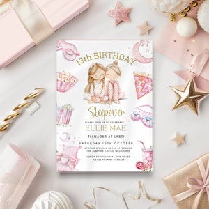 13th Birthday Sleepover Invitation, Tween To Teen Party Invitation, Teenage Era, Any Age Invite, Slumber & Movie Night Text E Invite