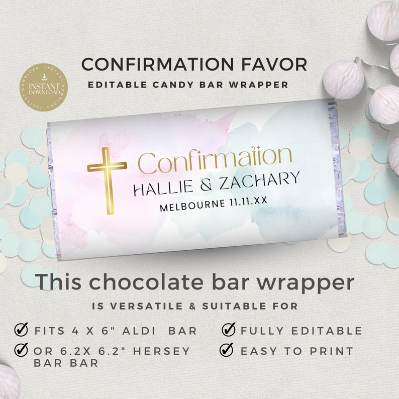 Chocolate Bar Wrapper Confirmation, for Boy and Girl Twins, Pink and