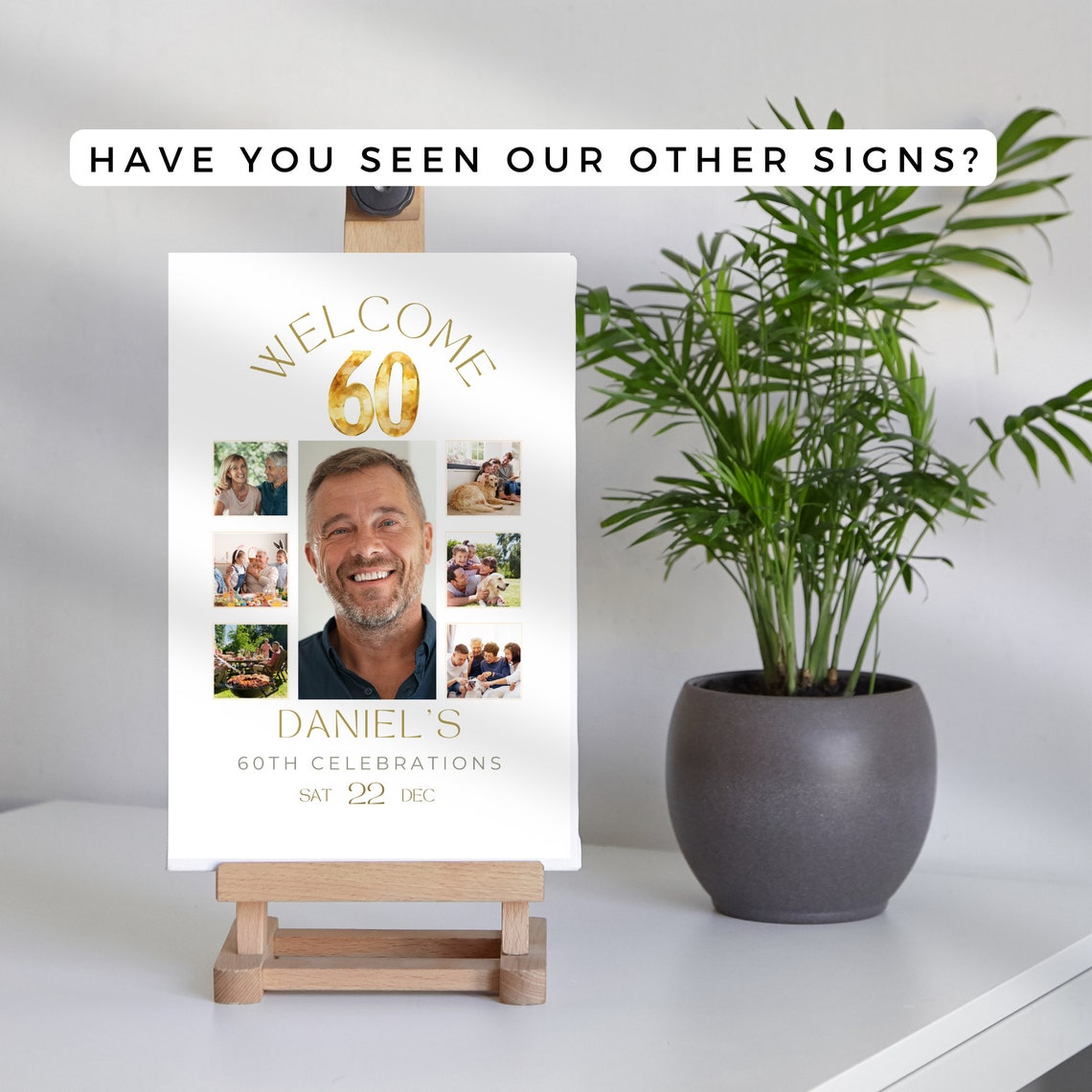 60th Birthday Sign With Pictures, Look Whos 60 Welcome Board ...