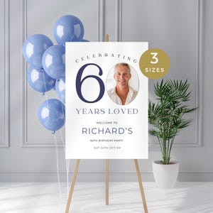 60 Birthday Sign with Pictures, Minimal 60th Welcome Poster with Photo, Customizable Party Decor Men or Woman, Printable, Editable Sign Yard