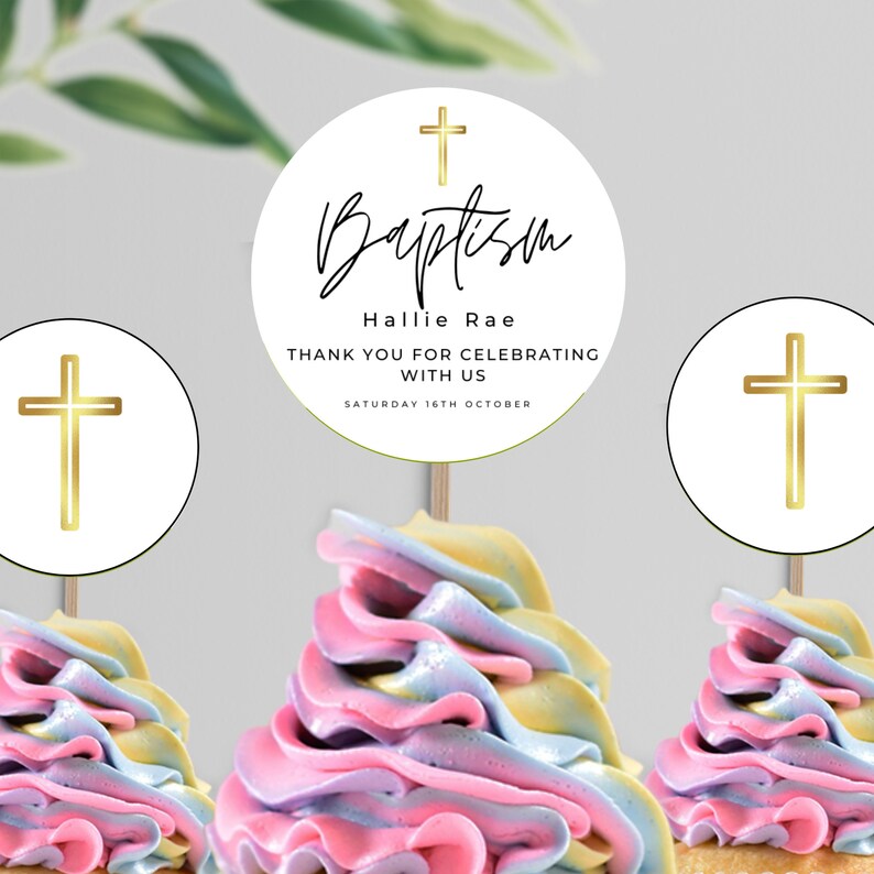 Baptism Cupcake Toppers INSTANT DOWNLOAD Canva Template Etsy