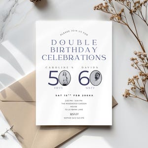 Double Birthday Invitation with Photo, Adult Joint Party Invite, Printable & Editable Template, Digital Download for Any Age or Celebration
