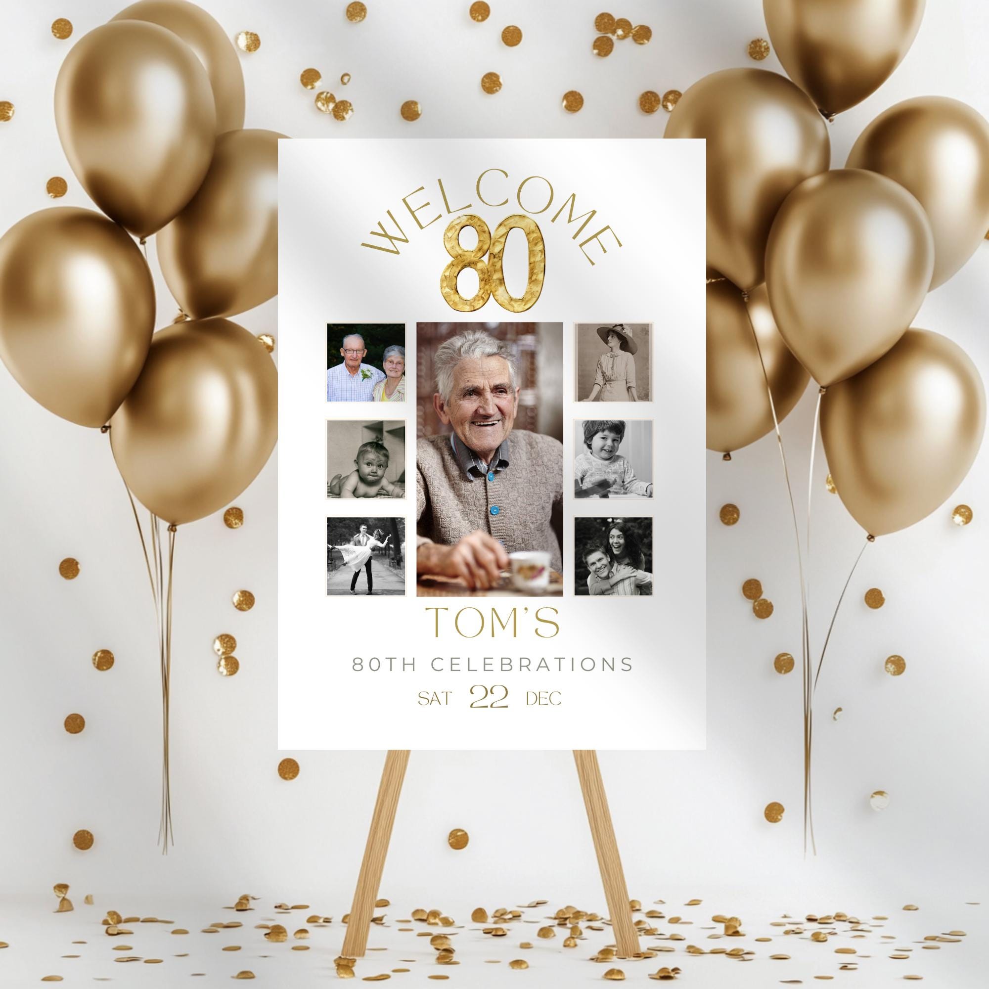 80th Birthday Welcome Sign Men, Look Whos 80 Editable Photo Poster, Party Sign with Picture Decorations, 80 Years Loved for Women,