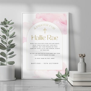Baptism Prayer Sign, Pink Watercolor Decor Sign for Boy, Christening Blessing, Printable & Editable, Digital Personalized, Instant Download