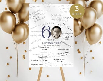 60th Birthday Signature Board Printable, 60th Birthday Signature Board, Printable Guestbook, Party Decor, Unique Memories Poster Template
