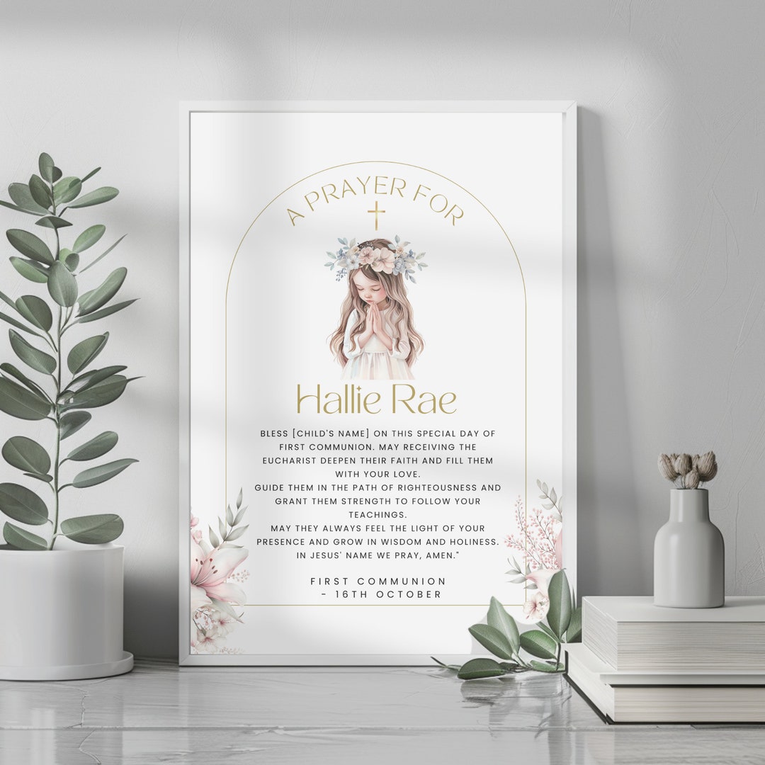 First Holy Communion Prayer Sign for Girl, 1st Communion Decor Girls ...