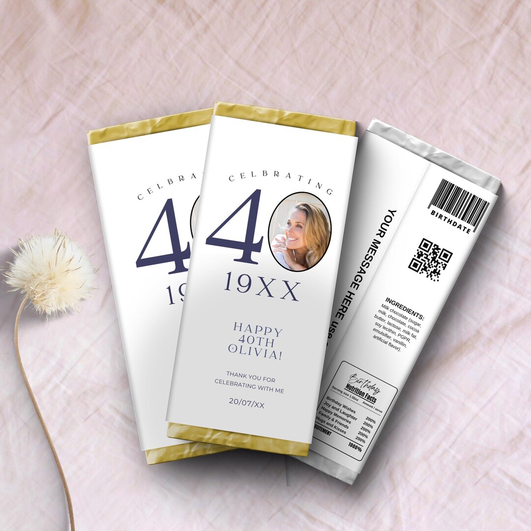 40th Birthday Candy Wrapper, Personalized Chocolate Bar Label With