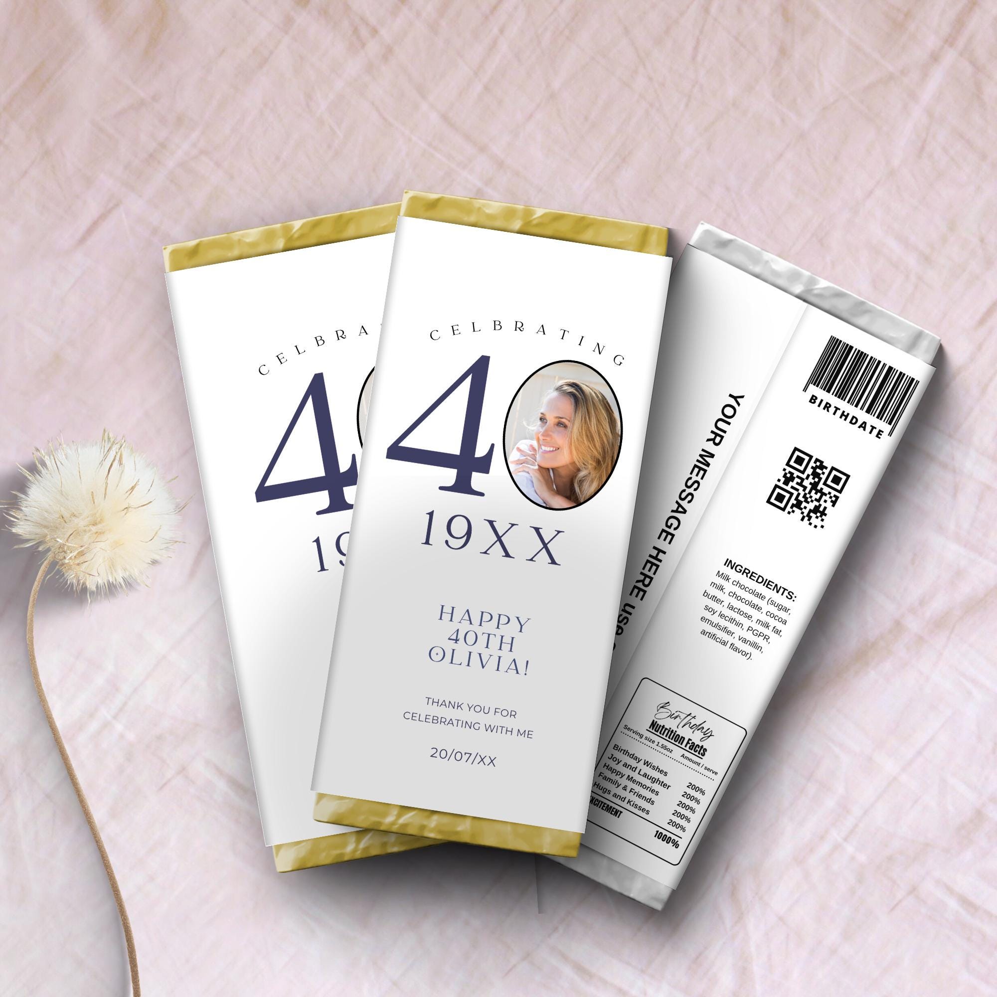 40th Birthday Candy Wrapper, Personalized Chocolate Bar Label With