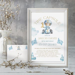 Time Capsule Sign Boy, One Year Old Keepsake, 1st First Lap, Fast One Theme, Editable & Printable, Milestone Poster, Party Decorations