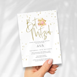 Bat Mitzvah Invitation Template, Star of David, Jewish Digital Party Invite, Text or Email, Personalised, Printable & Editable, for Girl,
