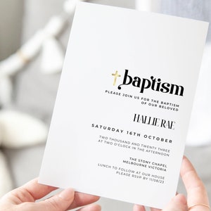 Modern Minimalist Gender Neutral Baptism Invite, Catholic Baptism Invitation for Boy, Girl or Adult, Simple and Minimal, Text or Email Evite
