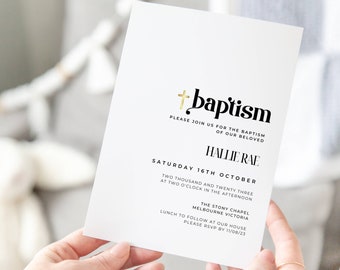 Modern Minimalist Gender Neutral Baptism Invite, Catholic Baptism Invitation for Boy, Girl or Adult, Simple and Minimal, Text or Email Evite