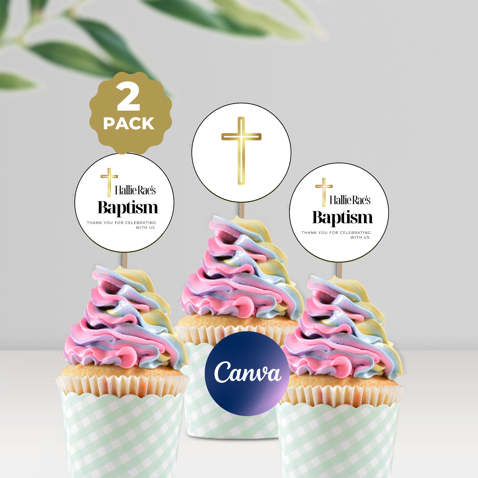 Baptism Cupcake Toppers, INSTANT DOWNLOAD Canva Template, Christening ...