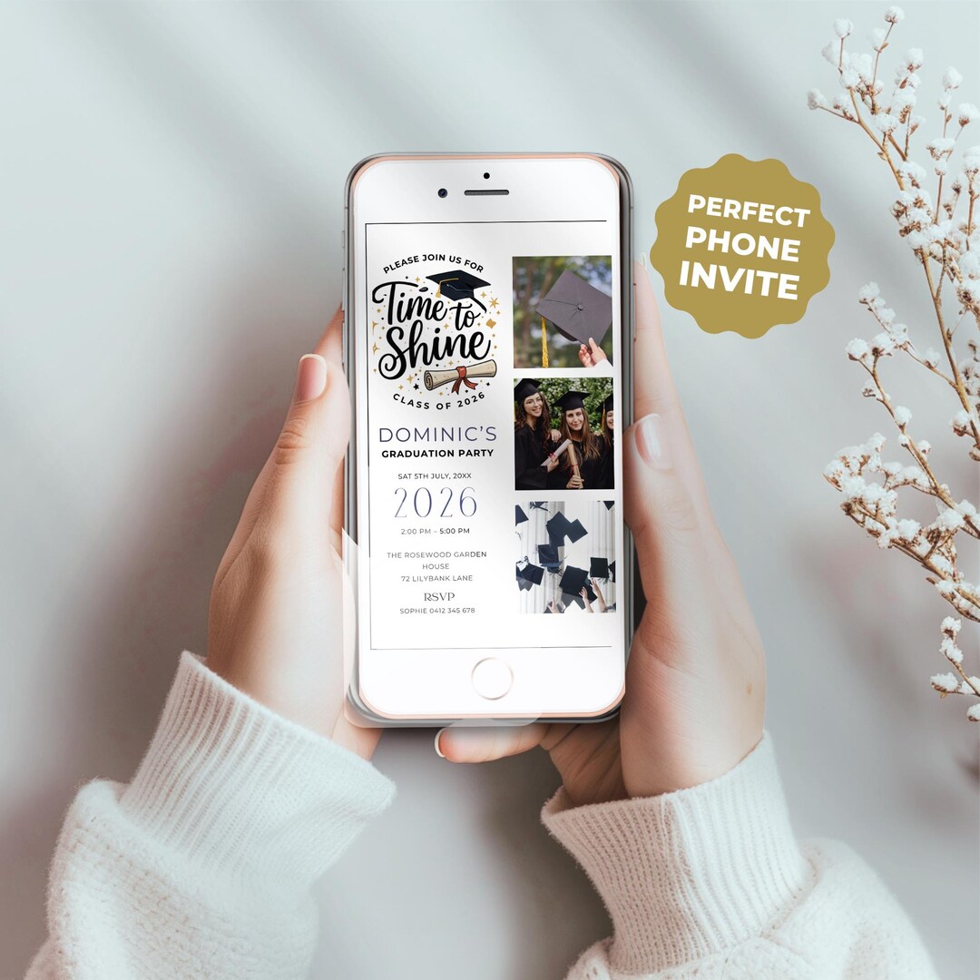 Graduation Invitation 2026 Template for Phones, Black & Gold Grad ...